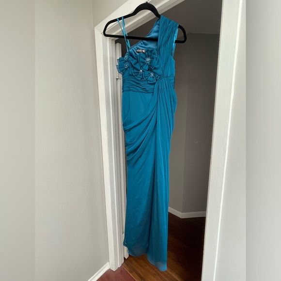 Adrianna Papell Dresses & Skirts - Adriana papell red label teal floral beaded draped pleated one shoulder dress